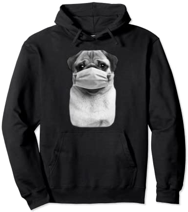 Mops Hund mit Maske Atemschutz Hunde Gesichtsmaske Pullover Hoodie