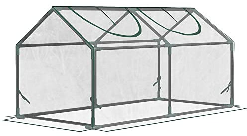Outsunny Invernadero de Exterior 120x60x60 cm Invernadero de Jardín con 2 Ventanas Enrollables Marco de Acero y Cubierta de PVC Anti-UV Impermeable para Cultivo de Plantas Verduras Flores Transparente