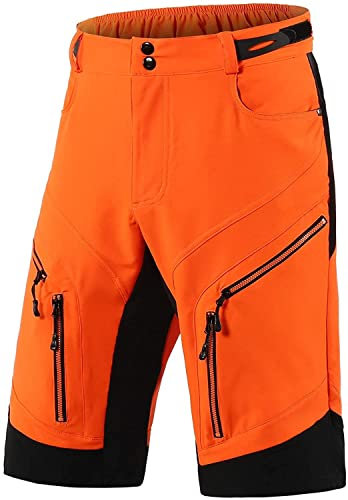 FASCINATDECO Fahrradhose Herren Kurz Schnelltrocknende Leichte Radhose Herren Kurz Radlerhose ohne Polster MTB Fahrradshorts mit 6 Reißverschlusstaschen (Orange,L)