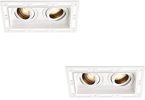 Loops 2 Pack Twin Plaster-in Ceiling Downlight - 2 x 50W GU10 Reflector LED Bulb Required - Trimless Design - Matt White Aluminium Alloy - Dimmable Ceiling Light