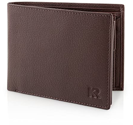 KRONIFY Leder Geldbörse Herren, Echtleder Portmonee Herren, RFID Schutz | Querformat, Wallet Herren mit Münzfach, 13 Kartenfächer, eleganter Box, Nature Dunkelbraun
