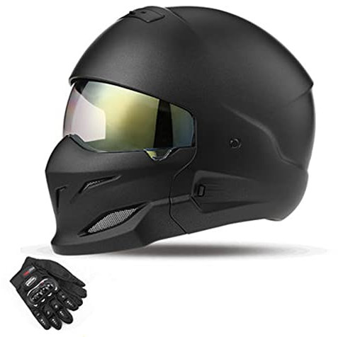 Casque De Moto Vintage Casque De Moto Jet Avec Masque Amovible + Gants Demi-Casques Casque Ouvert Homologué DOT/ECE Pour Adultes Hommes Femmes G,XL57~58CM