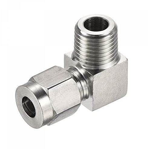 sourcing map Compresión Tubo Montaje 304 Inoxidable Acero 1/4PT x 1/4 OD 90 Grados Acoplamiento Adaptador