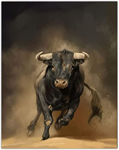 HMXQLW Abstrakte Tiere Bunte Stier Bilder Wohnzimmer Leinwand Bild Grosses Bilder Poster und Drucke Wandkunst Malerei Schlafzimmer Wohnzimmer Dekoration Kein Rahmen (80X120CM)