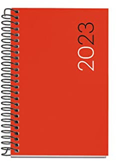 Miquelrius - Jahreskalender 2023 - Tag Seite - Caddy Größe 80 x 120 mm - Flexible Abdeckung Polypropylen - Spiralbindung- Katalanisch - Rot