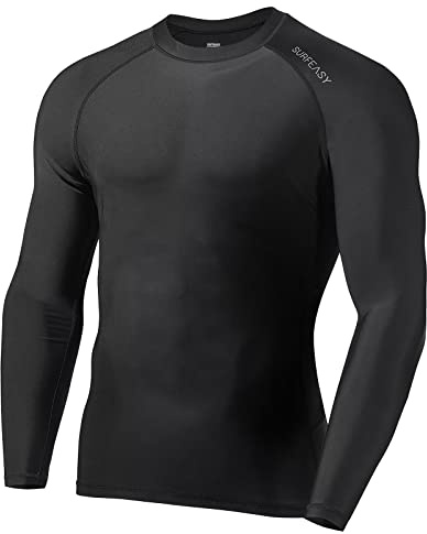 SURFEASY Men's Rash Vest Swim Shirts, Quick Drying Rash Guard Swimming Surfing Rash Tops Shirts T-Shirt Long Sleeve(Black,XL)
