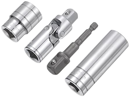 sourcing map Buchse Set 21mm Flach Tief Universalgelenk 1/4 Schlagadapter mit 1/2 Antrieb