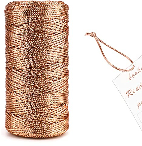 WUERKIYA 1.5MM Breit Gold Metallic Kordel 100M Nicht Elastisch Kordelband Schnur DIY Bastelschnur Schmuckschnur Bastelschnur für Handwerk Hochzeit Dekorieren oder Verpacken -Bronze