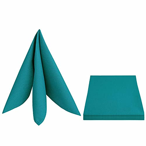DecoHomeTextil Leinen Optik Servietten 4er-Set Eckig 50 x 50 cm Petrol Türkis Abwaschbar Wasserabweisend Fleckschutz Pflegeleicht mit Saumrand