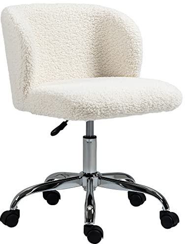 HOMCOM Chaise de Bureau Design - Hauteur réglable, pivotante - piètement Acier chromé revêtement Effet Laine bouclée
