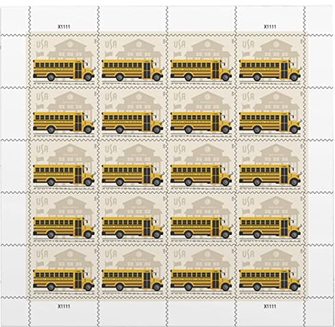 School Bus Additional Ounce USPS Postage Stamps 1 Sheet of 20 Students Children Teachers Celebration Party Announcement (20 Stamps)