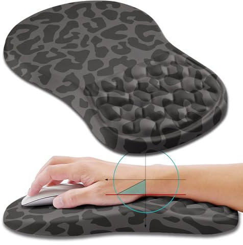 Hokafenle Tapis de souris ergonomique avec repose-poignet pour soulager la douleur du canal carpien avec mousse à mémoire de forme intégrée, massage incliné (30 x 20,1 cm, motif léopard noir)