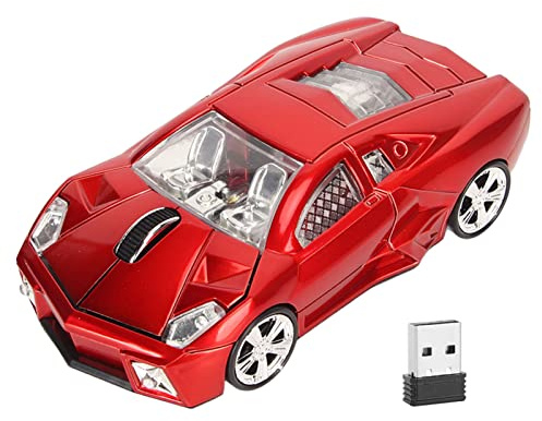 Jectse Kabellose Auto-Maus, 2,4 GHz Sportwagen-Maus, 1600 DPI Gaming-Maus mit USB-Empfänger, LED-Licht, Automatischer Schlafmodus, Ergonomische Computermaus für Laptop-Desktop