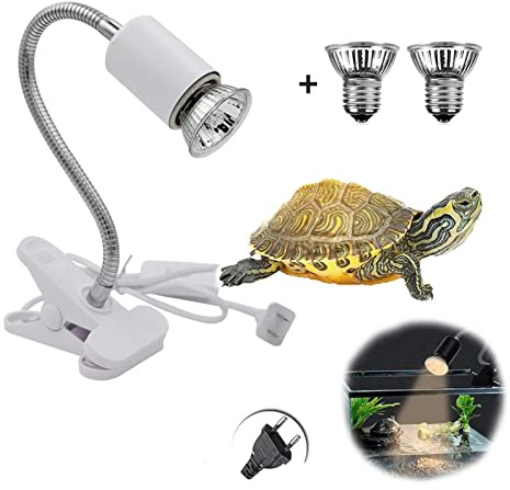 NEWFUN Sköldpadda värmelampa, klämd terrarium värmelampa, reptiler och amfibier, med 2 UVA UVB 50W basketlampor och lämplig 360° svängbar klämma, för sköldpadda, orm, ödla