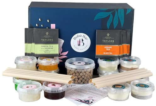 BOBA BAR Pearlicious Milk Bubble Tea Kit (Serves 8 x 500 Ml Drinks) - Includes a Variety of Milk Tea Flavors, Popping Boba and Jelly Toppings | Gluten-Free | Contains Tapioca Pearls and Tea Bags