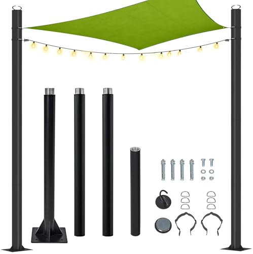 Prime Garden Shade Sail Poles, 10 ft Sun Shade Poles Heavy Duty with D-Ring Clamps, 2.2'' Diameter Steel Sail Shade Pole Kit,Poles for Sun Shades Outdoor/Grass/Patio(2 Packs)