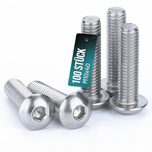 VOOXA 100St Zaunbauschrauben Edelstahl A2 M8x40mm | ISO7380 Vollgewinde | Linsenkopfschrauben mit Innensechskant | für Pfosten, Geländer, Tore | Doppelstabmattenzaun Schrauben