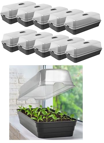 Dynamic24 Aufzuchtbeet Deckel Beet Frühbeet Anzuchtkasten Mini Gewächshaus Zimmer Anzucht mit Deckel Haube Zimmergewächshaus Mini Klein Anzucht (10x 51cm (Set))