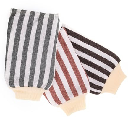 Healeved 3stücke Doppelseitige Peeling-handschuhe Badehandschuhe Für Körper-schrubben Mit Blau Atrovirens Und Khaki Für Hauttypen Und Handgrößen