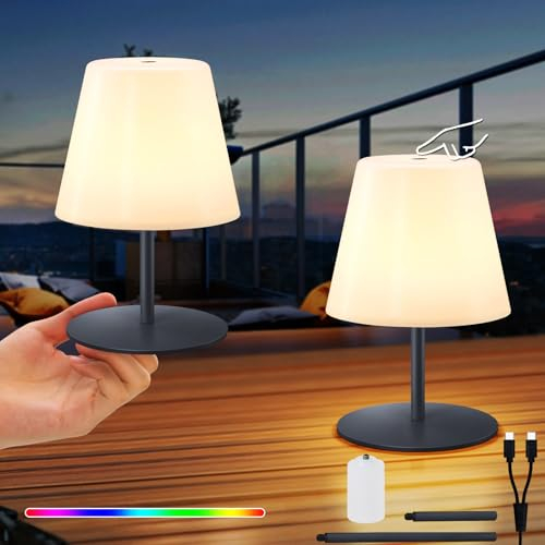 RWWR 2 Pezzi Mini Lampada da Tavolo LED Senza Fili - Batteria Ricaricabile TYP-C, Bianco Caldo e 7 Colori Per Soggiorno Balcone Giardino Patio (Grigio)