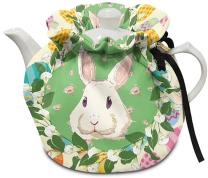 Goronwyfloyd Breakfast Pot Cover Tea Cosy with Flower Easter Egg and Rabbit Kitchen Home Decorative Tea Pots Cozy with Insulation Pad