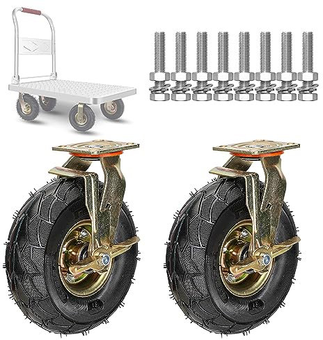 Industrielles Schwerlastrollen-Set mit 2 Stück, 8 Zoll 10 Zoll pneumatisches Gummi-Lenkrad, bewegliche geräuschlose Ersatzrollen, für Karren, DIY-Werkbankmöbel (Farbe: Bremse, Größ