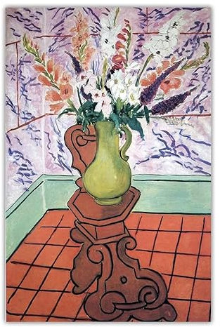 XZSFD NBGEA Matisse Poster Gladiolen Wandbild Matisse Leinwand Gemälde Grüne Vase Drucke Roter Tisch Lila Abstraktes Bild für Wohnkultur 50×70cm Kein Rahmen