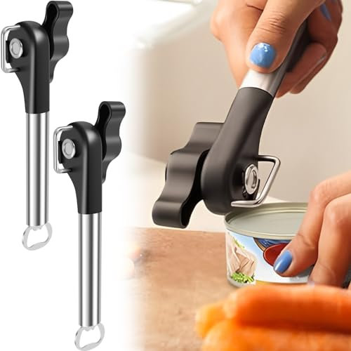 2 abrelatas manuales, abrelatas de corte seguro, borde liso, abrelatas de mano, abrelatas de acero inoxidable, abridor de latas portátil, abridor de botellas multiusos, herramienta de cocina para el
