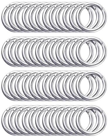 50 Stück Runde Karabiner Schlüsselanhänger, 23.5mm Schlüsselring Feder-O-Ringe, Spaltring Druckknopf Clip für Schlüsselring Tasche, Geldbörse,Zubehör Karabinerhaken (50, silber)