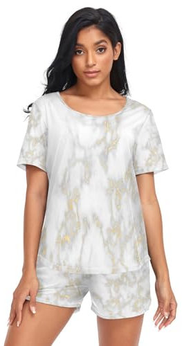 HMZXZ Damen Schlafanzug-Set Gold Linie Marmor Textur Sommer Pyjama Woman Set,Marmorierung Loungewear und Shorts Lounge Set Sleepwear Nachtwäsche