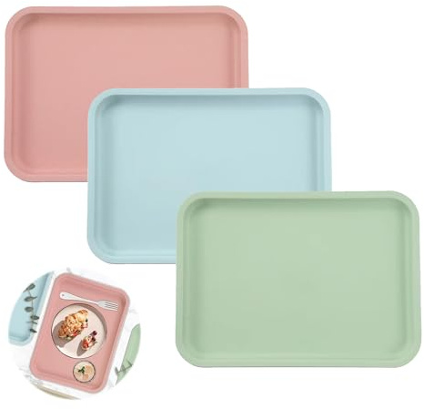 Rechteckig Küchentablett, 3 Stück Tablett Serviertablett 30.5×23cm, Küchentablett Servierplatte Rechteckig Kleines Tablett für Küchen, Restaurants und Cafés (Rosa, blau, grün)