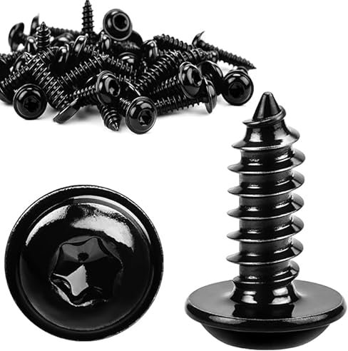 60 Stück Schrauben Schwarz M4x10MM Holzschrauben Blechschrauben Schwarz Verzinkt Linsenkopfschrauben Flachkopf Selbstschneidende mit Scheibe für Akustikpaneele 304 Edelstahl TORX Tellerkopfschrauben
