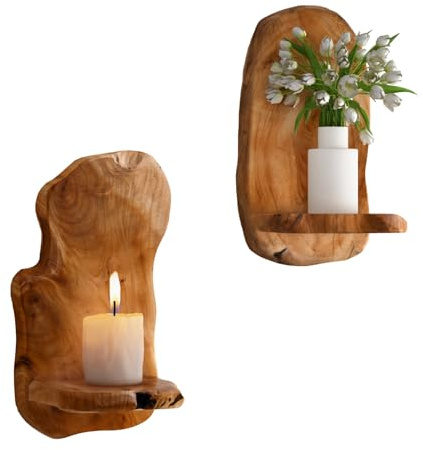 JOLLYMER Wall Sconce Candle Holder, Wall Mount Wooden Candle Holders, Rustic Wall Decor for Bathroom Bedroom Living Room, Set of 2