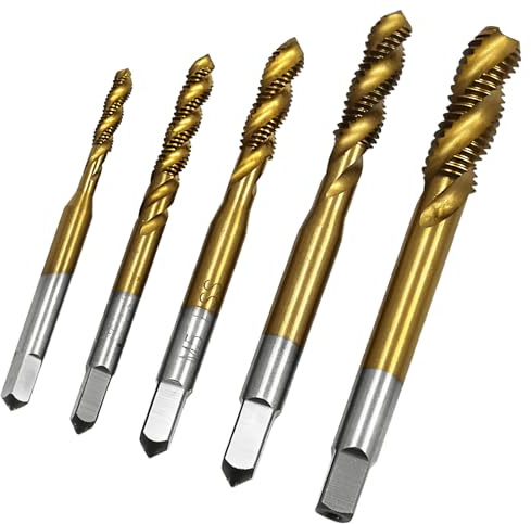 Vleant Gewindebohrer-Set – 5-teiliges M3- M8-Gewindebohrer-Set, metrisch, Spiralnuten, Hss6542 mit Titanbeschichtung, Gewindebohrer-Set