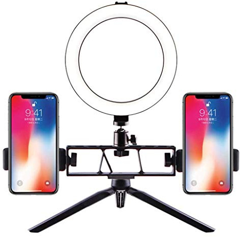 PNAWLLCF Light con treppiede, supporto del basamento del telefono delle cellule for la diretta di trucco, Mini Led Camera Ringlight for la fotografia Compatibile con