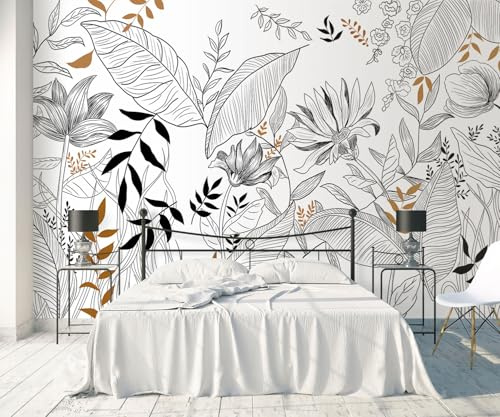 ZXCHEE Papier Peint Panoramique Feuilles Florales Noir Et Blanc Papier Peint 3D Tapisserie Salon Chambre Décoration Murale -ZCS02-350x250cm (Width x Height)
