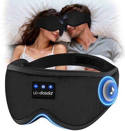 LC-dolida Bluetooth Schlafmaske mit Kopfhörern, Komplettes Blackout & Weich | Weiches 4D-Gewebe,Leichtes 3D Augenmaske Schlafbrille Schlafkopfhörer, HiFi-Sound,Einstellbarer Riemen,15-Stunden-Akku