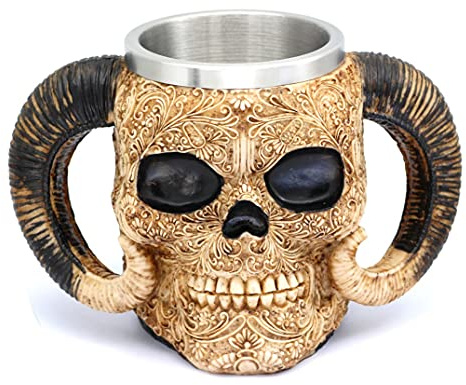 Novelty Bar Wine Glass Skeleton Tankard Stein 550ml Medieval Mug Stainless Steel Ram Horned Viking Pirate Gothic Skull Mug Tankard Cup Medieval Wine Glass (Color : Painted Size : 550ml)
