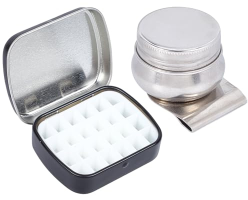SOFPLATE 1 Set Outdoor Watercolor Kit Mini Empty Watercolor Palette Small Portable Tinplate Storage Box Oil Painting Cup with Clip 16 Wells Tray Paint Palette for Artists Storage Container Sketching