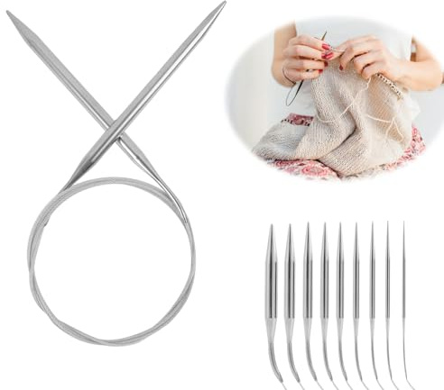 9 Pezzi Ferri da Maglia Circolari in Acciaio Inossidabile, Set di Ferri Circolari da Maglia in Acciaio Inox, Misure da 2,5 a 10 mm, per Calze, Maglioni, Colletti e Maniche (120 cm)