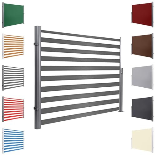 Toldo lateral retráctil, resistente a los rayos UV, divisor de ambientes plegable para patio, jardín, balcón, terraza, gris y blanco, 200 x 500 cm