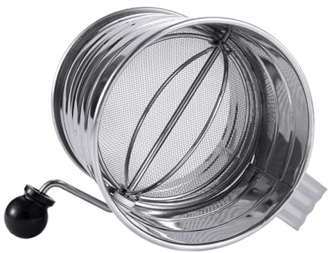 GALPADA Stainless Steel Flour Sieve Hand Crank Scale, Powder Sifter Baking Tool for Precise Sieving, Professional Mesh Cup for Home and Commercial Use