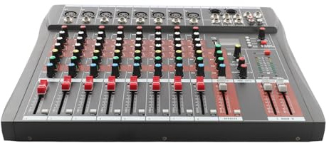 Donened - 8 Kanal Audiomischpult, Bluetooth Audio Mixer mit USB Sound Mixing Console, Audio DJ Mixer Soundboard, 6 Musikmodi, für Heim-KTV, Musikaufnahmen, Webcasting, 40 x 34 x 3.7cm