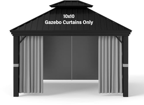 Pavillon-Sichtschutzvorhang, 3 x 3 m, wasserdichte Outdoor-Vorhänge mit Reißverschluss-Seitenwand und Fenstern, für 3 x 3 m Pavillon, Terrasse, Outdoor-Baldachin, Garten und Hinterhof (4-teiliger