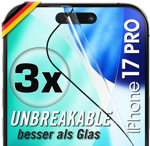 UTECTION 3x Schutzfolie für iPhone 17 Pro, Panzerglas-Alternative | kein Glas = kein Splittern, Full Screen Folie bruchsicher, für iPhone 17pro 6,3 Zoll, Hülle-kompatibel