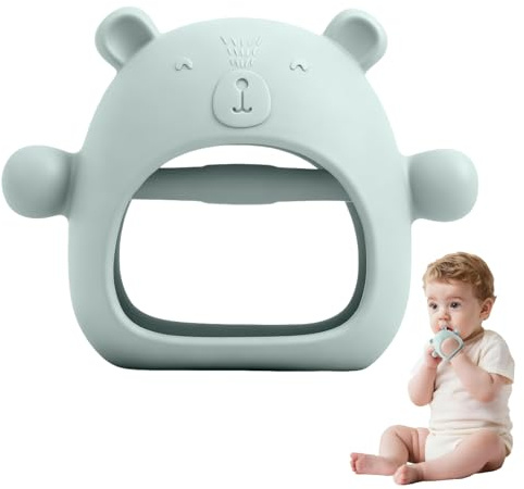 QILUCKY Silicone Baby Teething Toys, Baby Hand Teether Mitten for Sucking Needs, BPA Free Silicone Teether for Toddler Infant Toys for 3 Month, Newborn Essentials for Teething Relief (Blue)