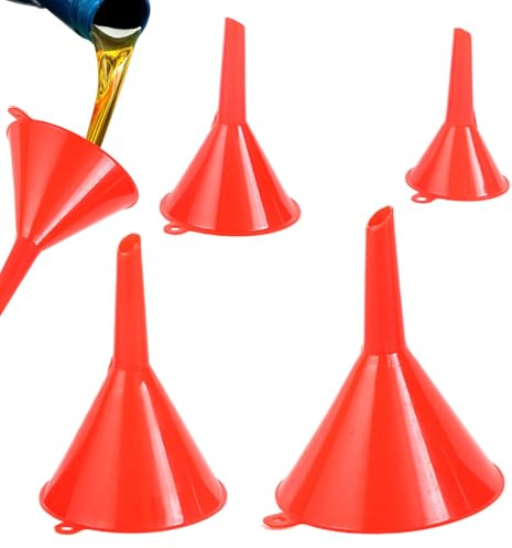 4Pcs PP Funnel Set, Funnels For Filling Bottles Or Containers, 4 Different Sizes, Multipurpose Wide Mouth Filter Funnels For Kitchen, Automotive, Laboratory, Garage, Bottles, Cans - Red