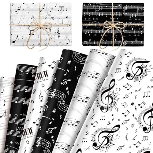 JeVenis Musiknoten Seidenpapier Notenmuster Geschenkverpackungspapier | 12 Blatt Musiknoten Seidenpapier Schwarz Weiß Notenmuster Geschenkverpackungspapier für Geburtstagsfeiern Babypartys