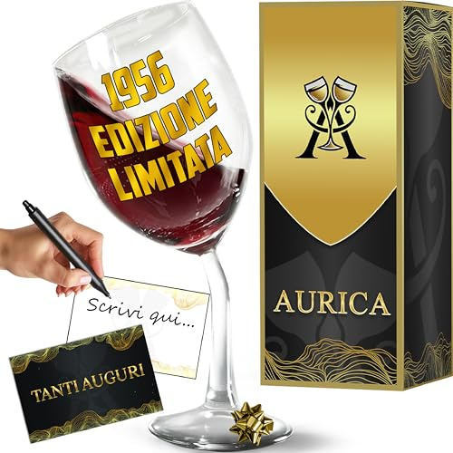 Aurìca Calice Vino Personalizzato 70 ANNI – Bicchiere Piegato 1956 EDIZIONE LIMITATA Per Un’Annata Storica - Regalo Ironico E Raffinato Per Brindisi Memorabili Con Confezione Regalo Inclusa