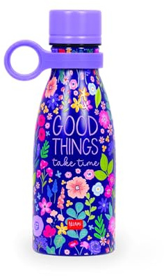 Legami - Vacuum Bottle Hot & Cold Mini, Borraccia Termica leggera e resistente, Chiusura Ermetica, Manico in Silicone removibile, in Accaio Inox, Capacità 300 ml, Tema Flowers